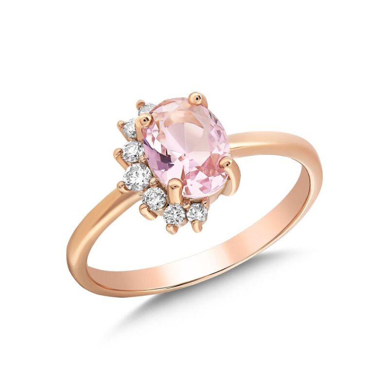 Women's rose gold ring with diamonds and pink sapphire 0.56 carats
