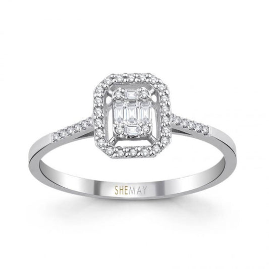 Дамски златен пръстен от бяло злато с диаманти в различни шлифовки