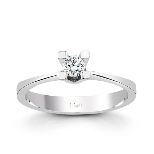 Класически годежен пръстен от бяло злато с диамант 0.19 ct.