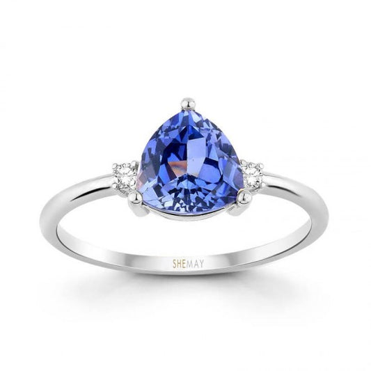 Пръстен със сапфир и диаманти 0.04 карата