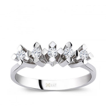Пръстен с пет диаманта 0.20ct. от бяло злато.