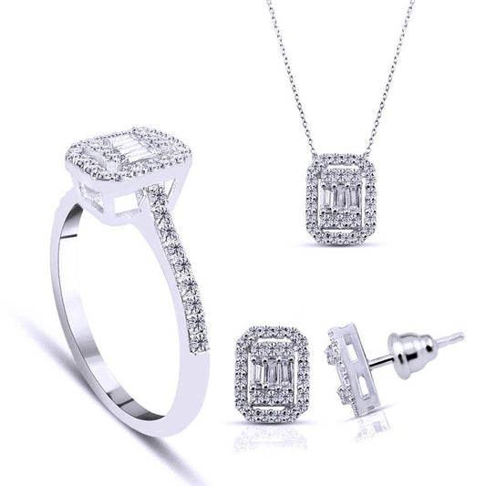 Диамантен комплект бяло злато 1.30 карата