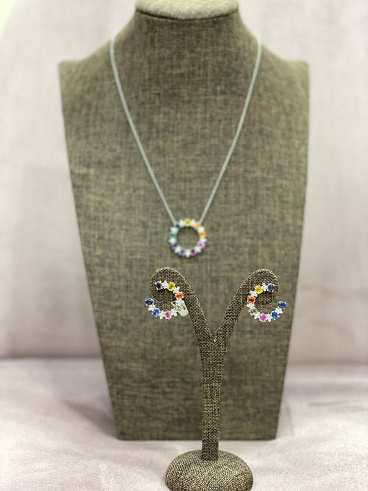 Обеци със цветни скъпоценни камъни и диаманти 4.41