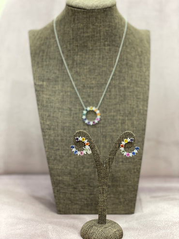 Обеци със цветни скъпоценни камъни и диаманти 4.41