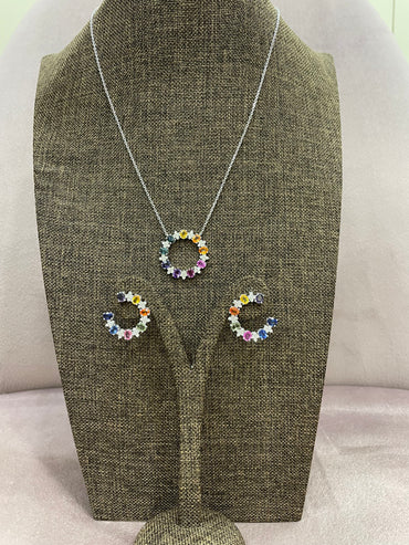 Комплект висулка и обеци с цветни скъпоценни камъни 7.14 карата