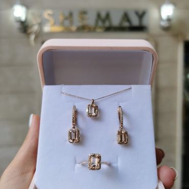 Диамантен комплект Розово злато с Морганит 6.05 карата