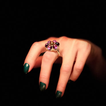 Диамантен пръстен цвете от аметисти и цитрин