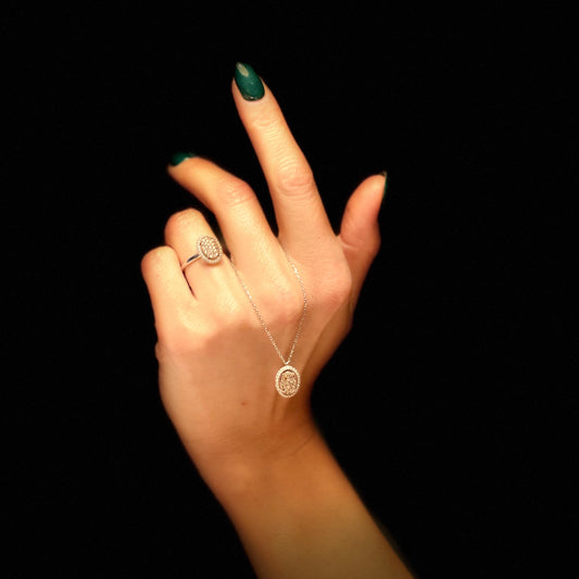 Комплект от бяло и розово злато с диаманти цвят шампанско 1.89 карата