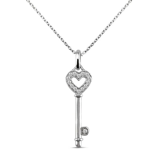 Диамантена висулка от бяло злато ключ 0.14 карата