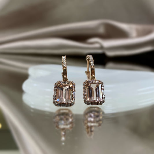 Обеци със диаманти и морганити 3.09 карата