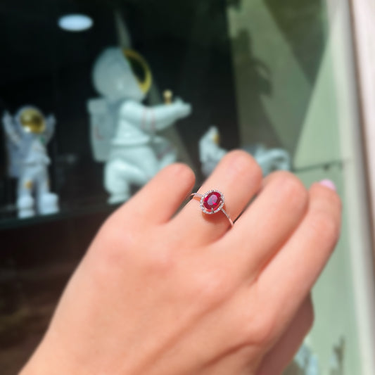 Дамски пръстен от бяло злато с рубин и диаманти