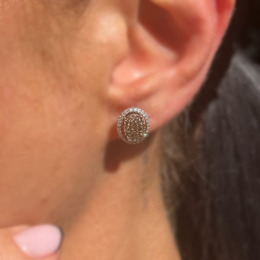 Обеци бяло и розово злато с диаманти цвят шампанско 0.89 карата