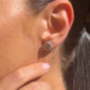 Обеци бяло и розово злато с диаманти цвят шампанско 0.89 карата