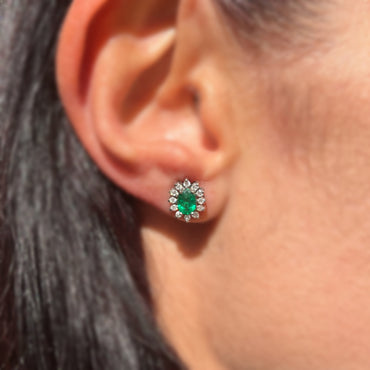 Обеци от бяло злато със смарагди и диаманти 1.32 карата