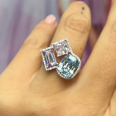 Пръстен с диаманти и цветни скъпоценни камъни 10.66 карата