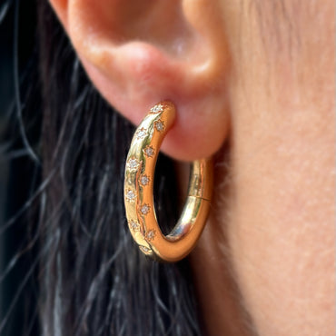 Обеци халки розово злато с диаманти 0.38 карата