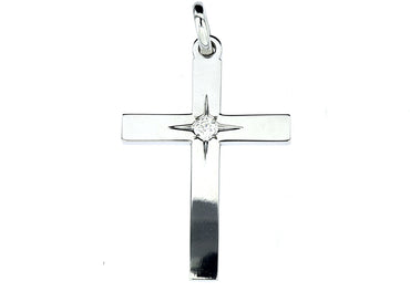 Кръст от бяло злато с диамант 0.25 карата