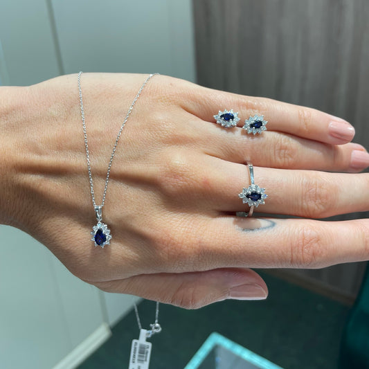 Диамантени обеци със сапфири от бяло злато 1.00 карат