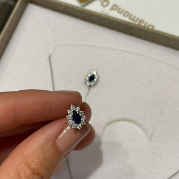 Диамантени обеци със сапфири от бяло злато 1.00 карат