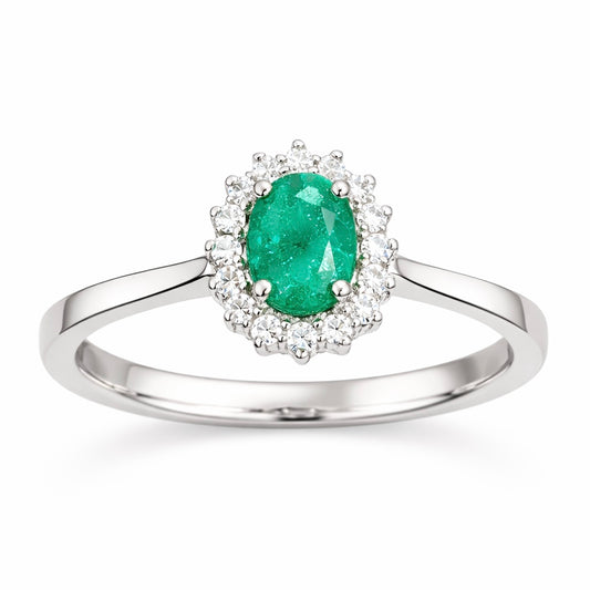 White gold ring with emerald and diamonds 0.91 carats