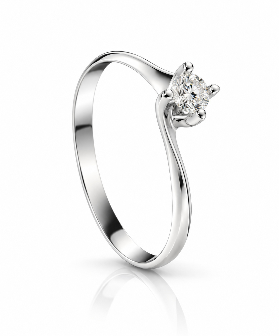 Дамски диамантен пръстен от бяло злато с централен диамант – Shemay Diamonds