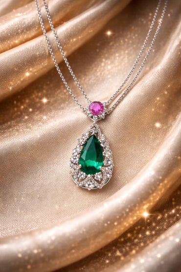 Диамантено колие с Колумбийски смарагд и розов сапфир