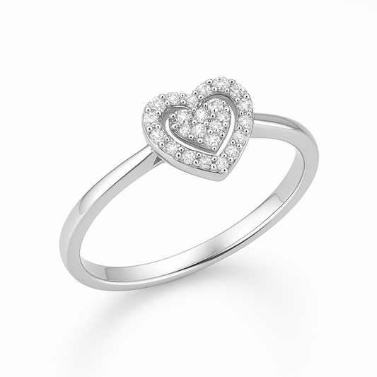 Gold heart ring in white gold with diamonds 0.13 carats