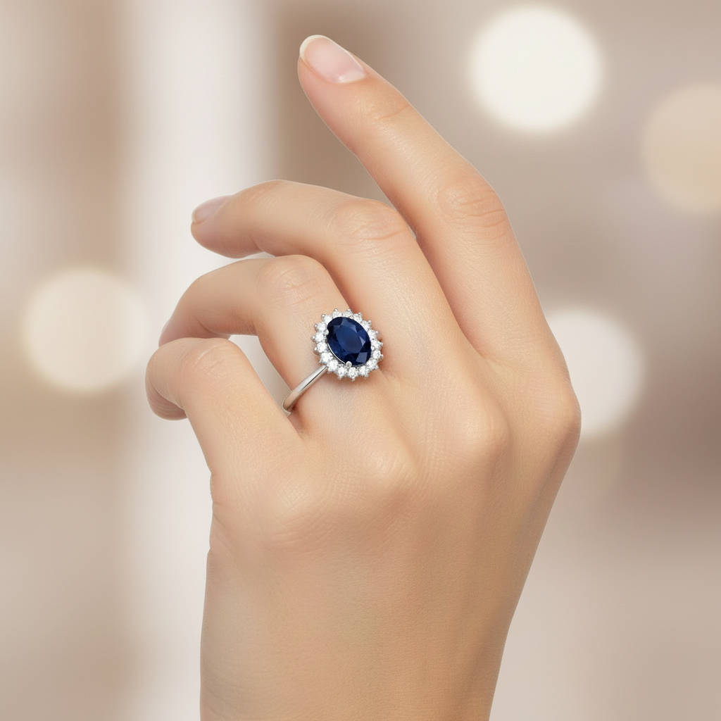 Women's ring in white gold with sapphires and diamonds 1.05 carats