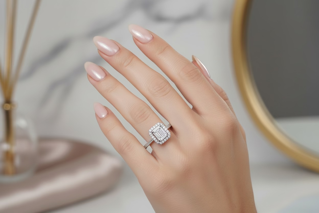 Диамантен пръстен от бяло злато 0.19 карата