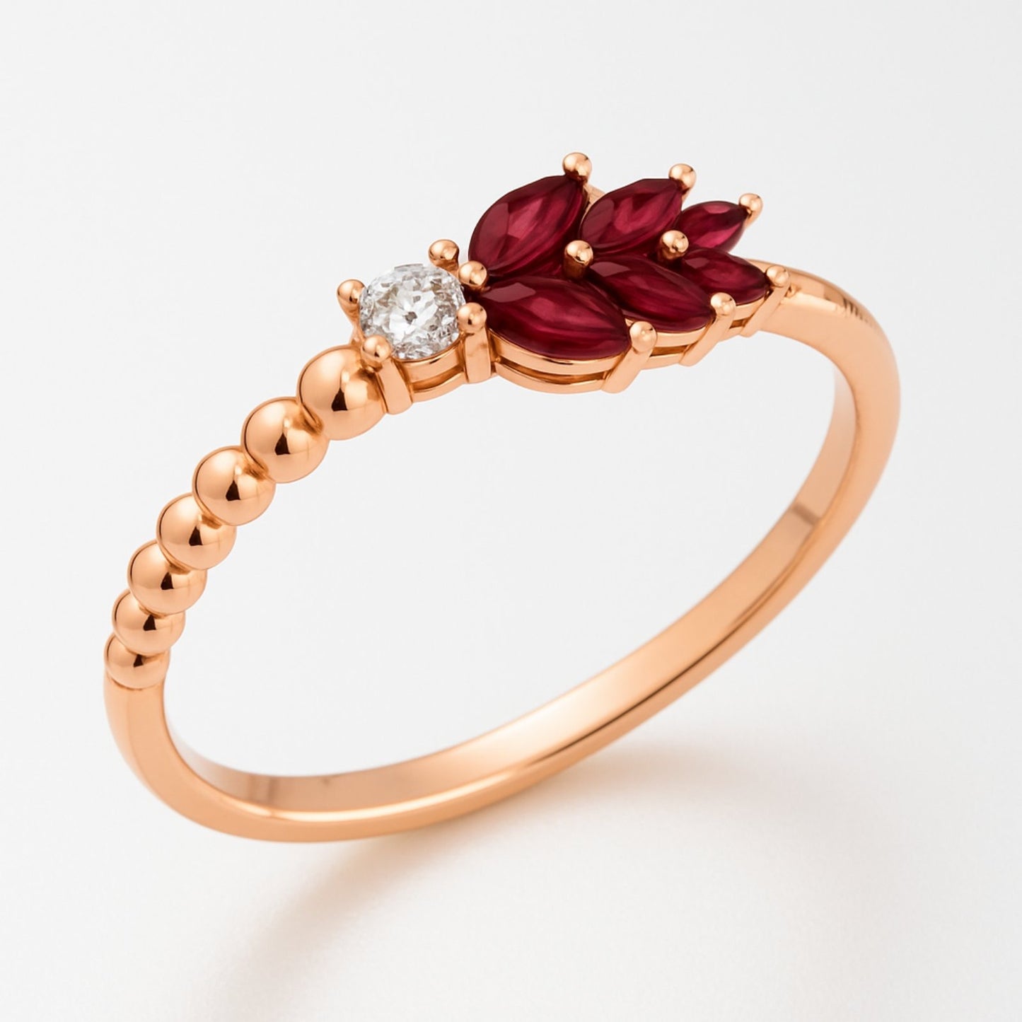 Дамски пръстен розово злато с диаманти и рубини 0.34 карата