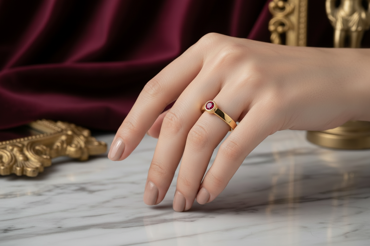 Пръстен от жълто злато с рубин 0.63 карата