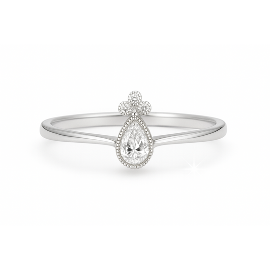 White gold ring with drop diamond and diamonds 0.18 carats