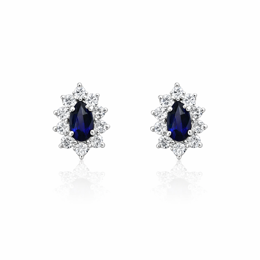 Diamond earrings with sapphires in white gold 1.00 carat