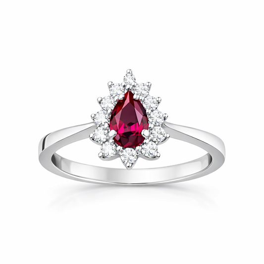 White gold ring with ruby and diamonds 0.81 carats