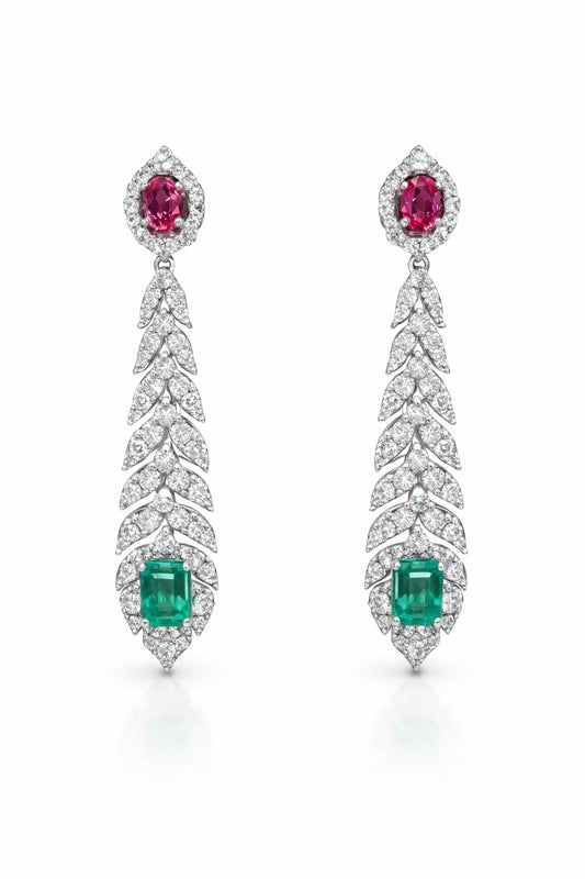 Диамантени обеци с Колумбийски смарагди и розови сапфири