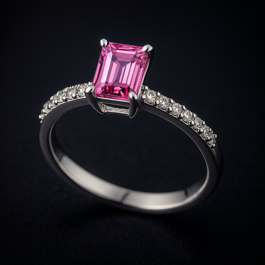 Diamond ring in white gold with pink sapphire 0.70 carats