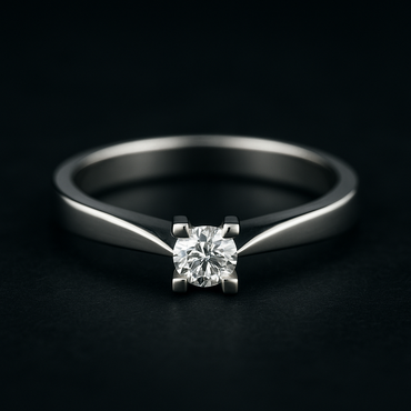 Класически годежен пръстен бяло злато с диамант 0.18 карата