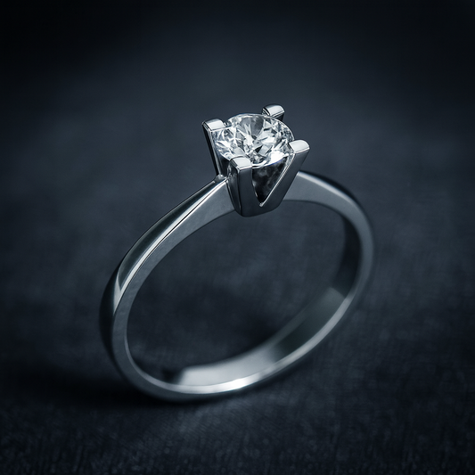 Класически годежен пръстен бяло злато с диамант 0.18 карата