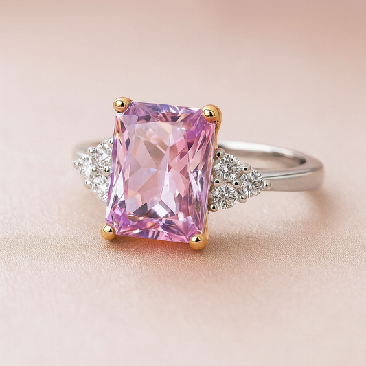 Пръстен от бяло и розово злато с розов сапфир и диаманти 7.70 карата