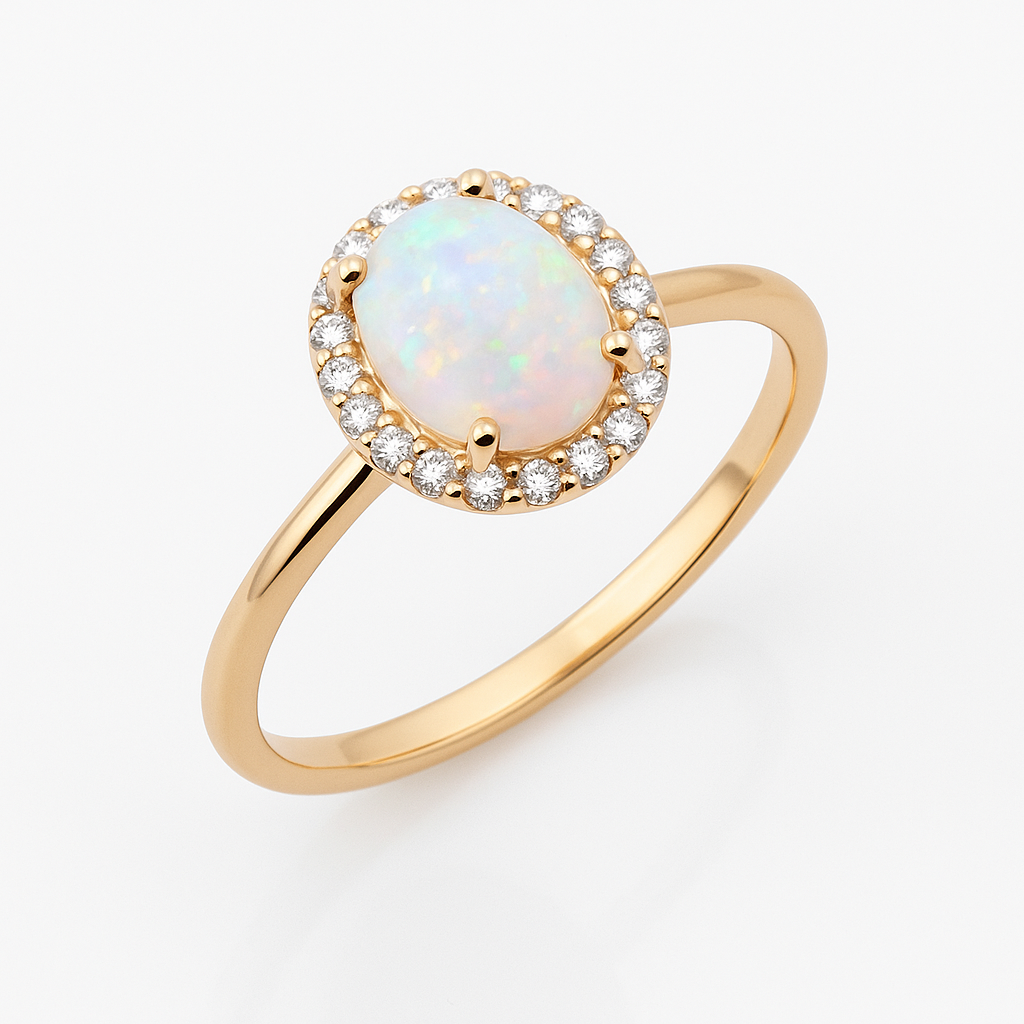 Дамски пръстен с диаманти и опал 1.32