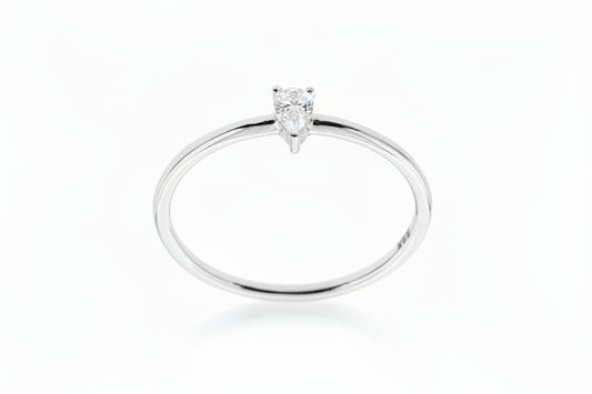 Годежен пръстен от бяло злато с диамант капка