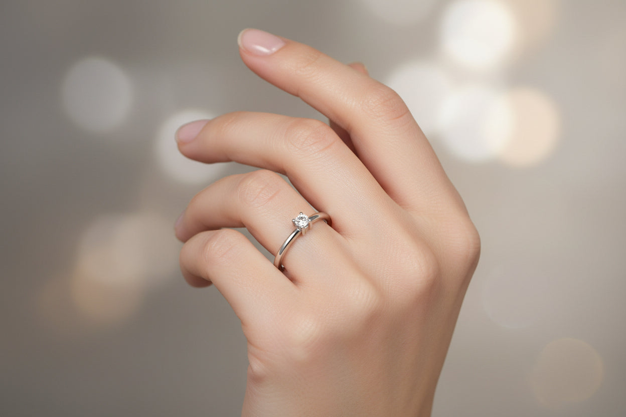 Годежен пръстен от бяло злато с диамант