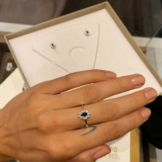 Women's diamond ring white gold with sapphire 0.50 carat