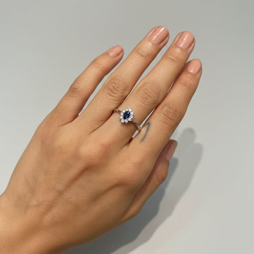 Women's diamond ring white gold with sapphire 0.50 carat