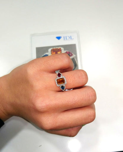 Диамантен пръстен с Цитрин,сапфир и рубин 1.78 карата