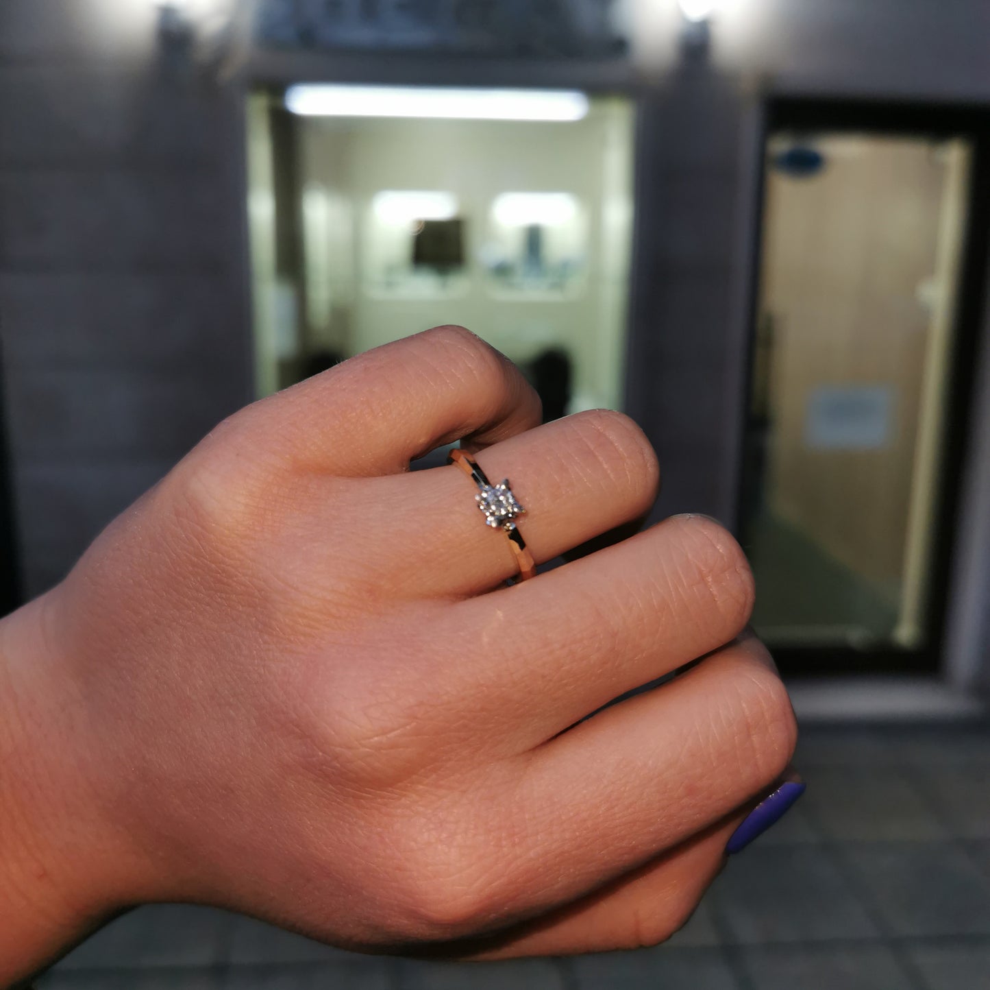 Годежен пръстен бяло и розово злато с диамант 0.22 карата