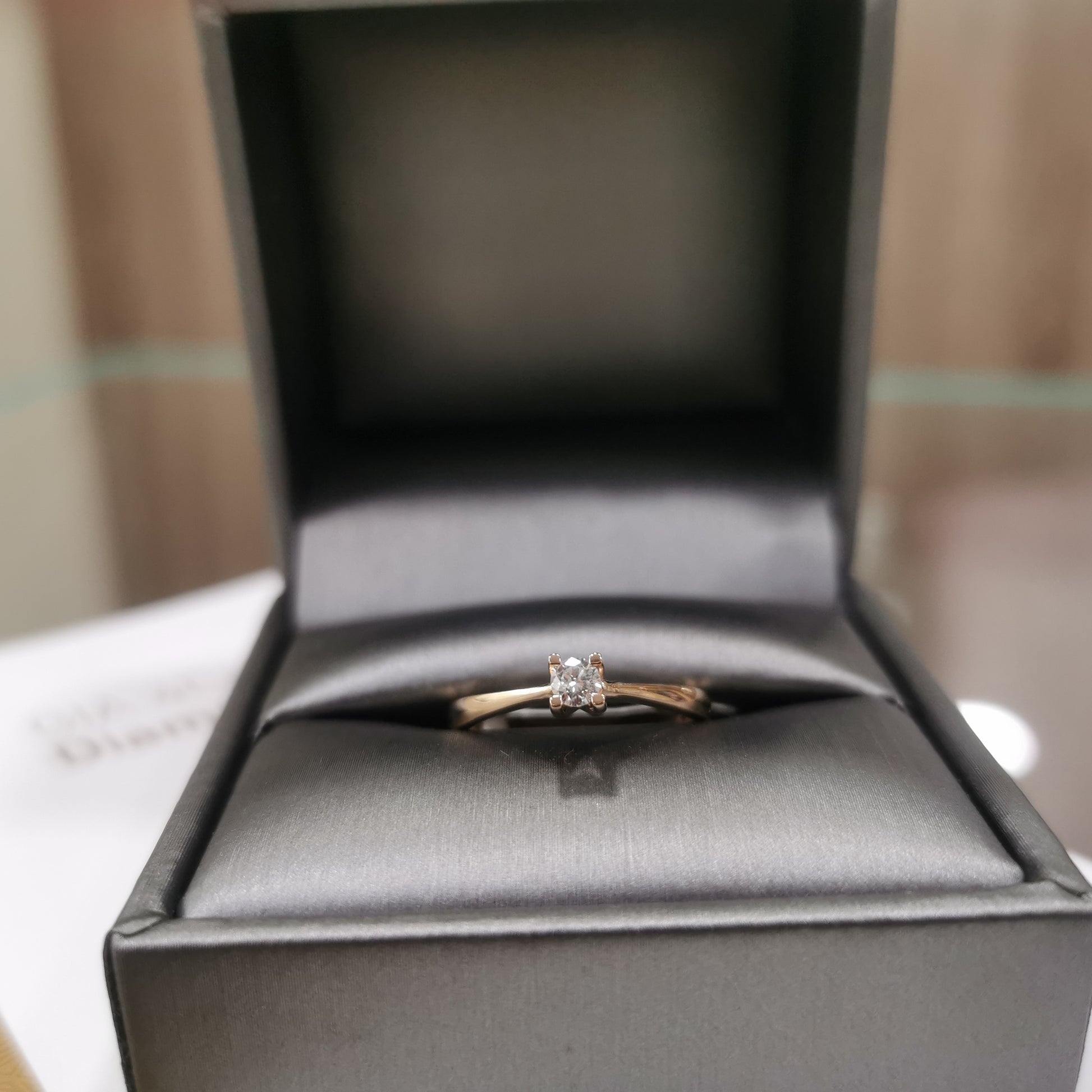 Диамантен годежен пръстен розово злато