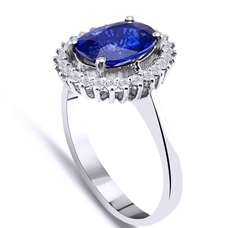 Дамски пръстен бяло злато със сапфир и диаманти 2.09ct