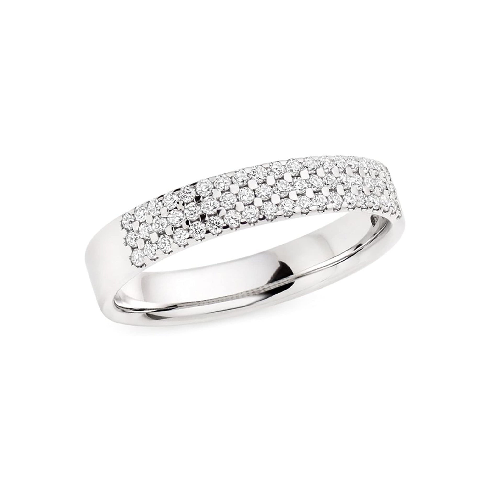 Пръстен бяло злато тип халка с диаманти на три реда 0.38 карата