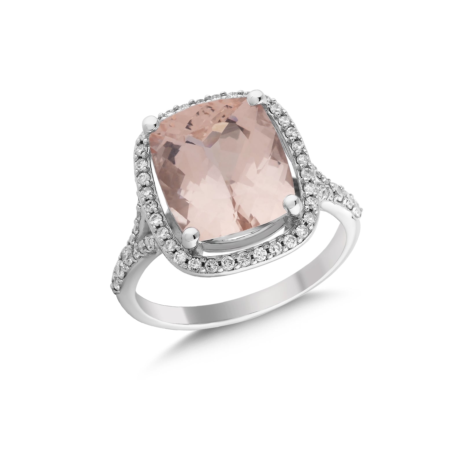 Дамски пръстен с розов морганит и диаманти 